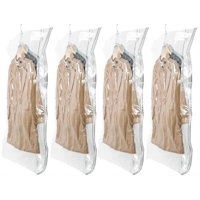 Lot de 4 Sacs de Rangement sous Vide Suspendus pour Vêtements, 135x70cm, Housse sous Vide pour Costumes, Manteaux, Vestes