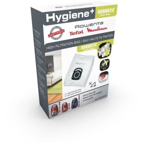 Lot de 4 sacs (hygiène + anti-odeur) pour aspirateurs Compact Power, X-Trem Power, Silence Force, Silence Force Compact Rowenta