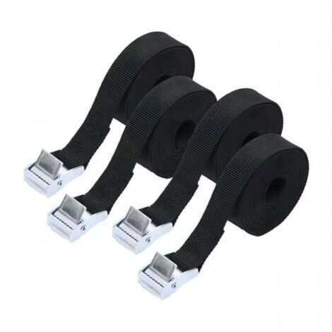 Lot de 4 sangles d'arrimage à cliquet, 1,5 m x 25 mm, tendeurs robustes et réglables pour motos, cargaisons, camions, remorques, bagages (noir)