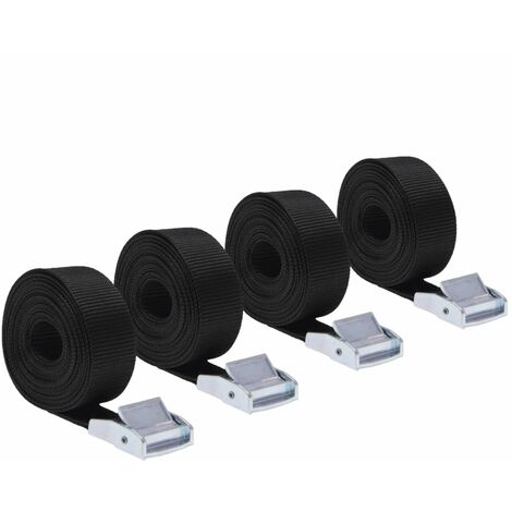 Lot de 4 sangles d'arrimage avec boucle - 25 mm x 2,5 m - Noir - Linxor