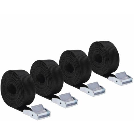 Lot de 4 sangles d'arrimage avec boucle - 25 mm x 5 m - Noir - Linxor