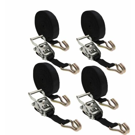 Lot de 4 sangles d'arrimage avec tendeur à cliquet et 2 crochets - 35 mm x 7 m - Noir - Linxor