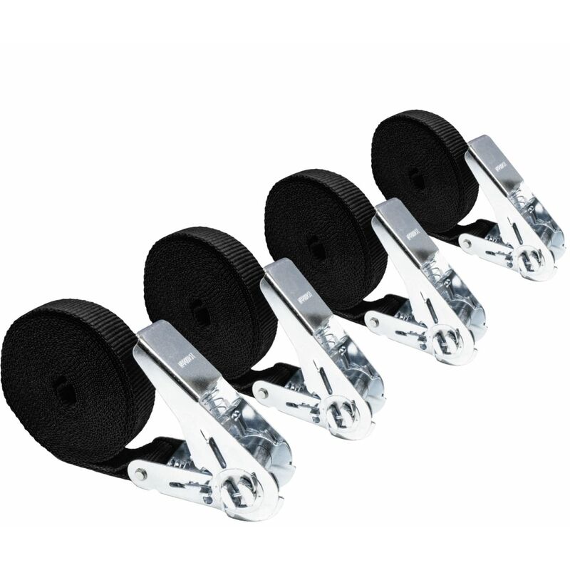 Lot de 4 sangles d'arrimage à cliquet - 25 mm x 5 m - Noir - Linxor