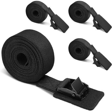 Lot de 4 sangles d'arrimage noires avec rembourrage - Extra grande capacité de charge - Sangles de fixation réglables avec boucle de serrage - Pour coffre de toit, moto, kayak (2 m x 25 mm)