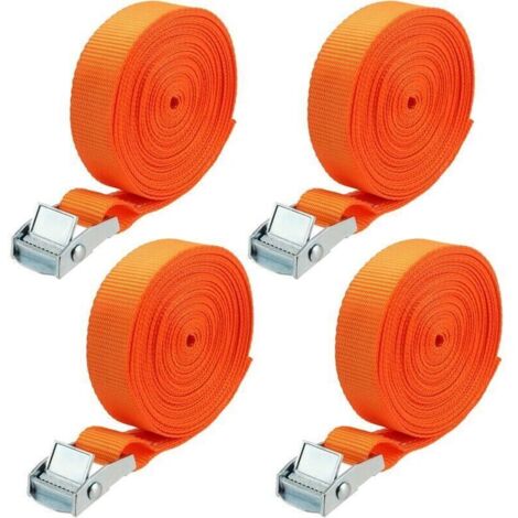 Lot de 4 Sangles de Serrage de 7 m avec Serrure à Serrage, Sangle d'Arrimage pour Voiture, Porte-Arrière, Moto, Vélo Charge, Maximale 250 kg Orange, 2,5 cm de Large