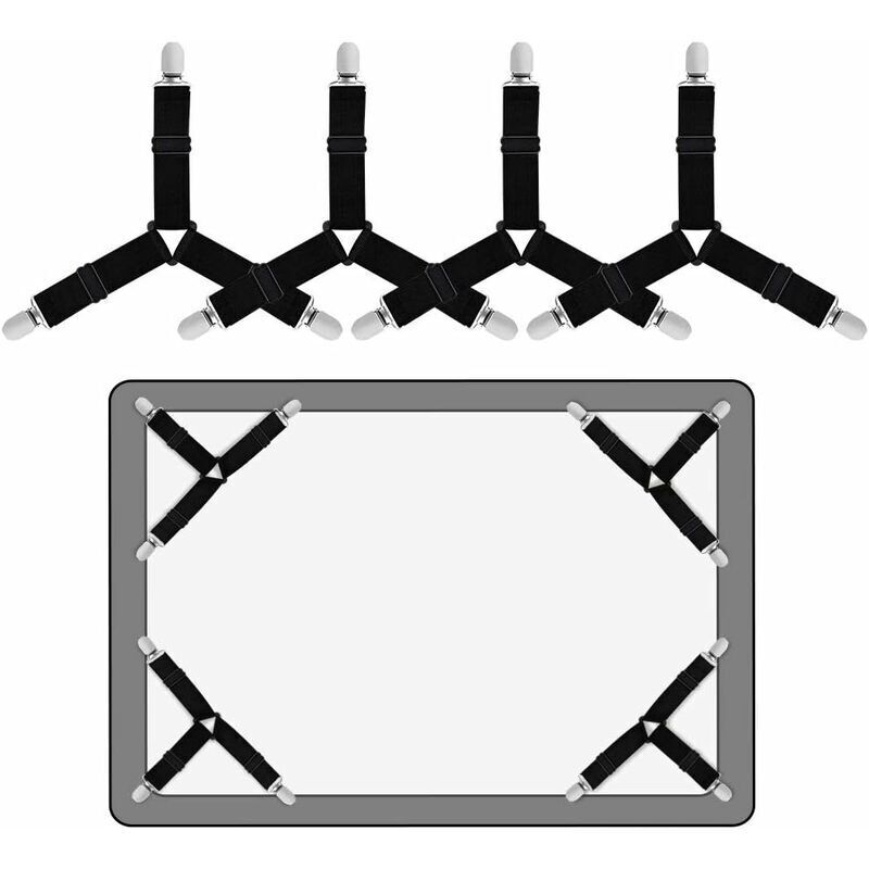 VURAHOME - Lot De 4 Sangles Élastiques Triangulaires Avec Pinces Pour Draps De Lit, Housses De Matelas, Coussin De Canapé