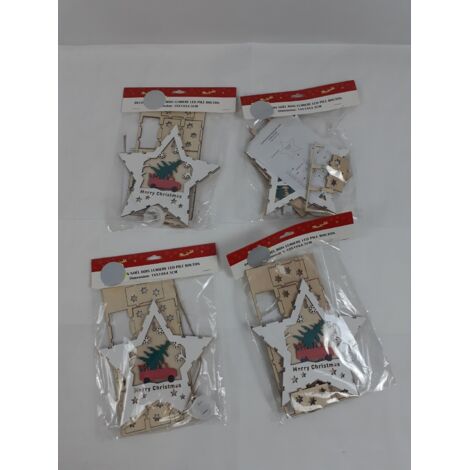 Lot de 4 - SANS MARQUE - Décoration Noël bois à monter - LED et pile bouton - Ambiance festive DIY - Voir photos