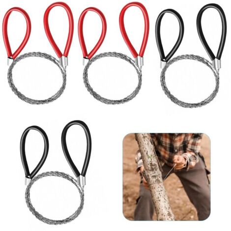 Lot de 4 scies à fil dentelées en métal - Scie à câble en acier inoxydable - Mini scie à câble manuelle - Scie à chaîne d'urgence pour l'extérieur, la survie, le camping, les branches d'arbre, la