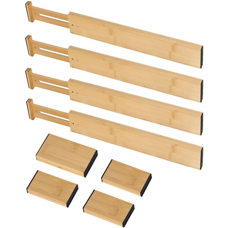Lot de 4 Séparateurs de Tiroir en Bambou Organisateurs de Tiroir Réglables Separateur Tiroirs Separateur Tiroir Cuisine pour Chambre à coucher