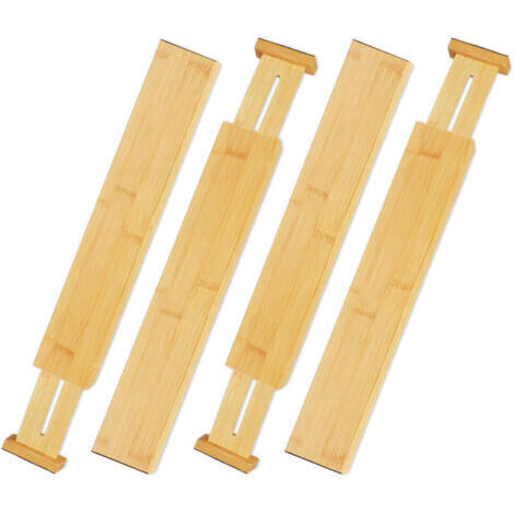 Lot de 4 séparateurs de tiroirs en bambou réglables – Dimensions 6 x 1,5 x 56 cm – Pour cuisine, bureau, chambre – Rangement optimisé