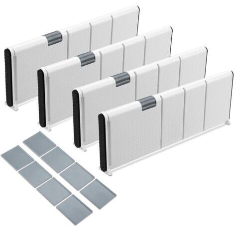 Lot de 4 Séparateurs de Tiroirs en Plastique, Organisateurs de Tiroir Réglables 28.4-44.3 CM Plastique Separateur Tiroirs Vetement Cuisine Ajustable pour Cuisine Chambre Commode Tiroirs Bébé