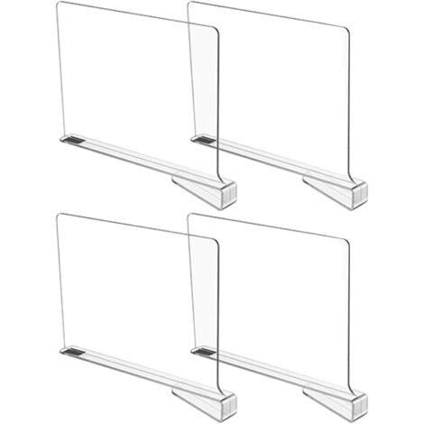 Lot de 4 séparateurs d'étagère en acrylique transparent pour placard,