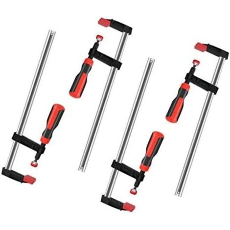 Lot de 4 Serre-joints en forme de F en fonte malléable LJeu de Serres-joint à une Main Métallique à Libération Rapide Pince-étau avec poignée pour Travail du bois, des Métaux et DIY 50 x 300 mm