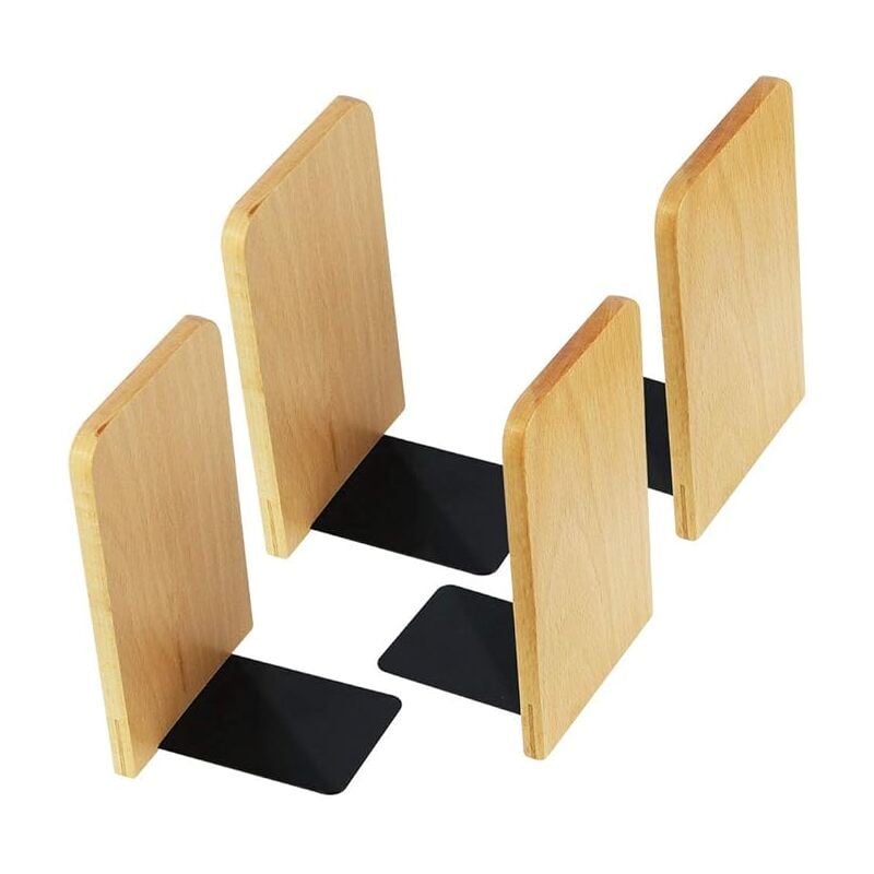 Lot de 4 serre-livres en bois serre-livres d'angle antidérapants pour la maison, le bureau, l'école, la bibliothèque, le support de livre antidérapant