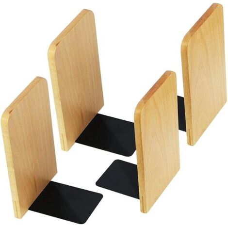 Lot de 4 serre-livres en bois serre-livres d'angle antidérapants pour la maison, le bureau, l'école, la bibliothèque, le support de livre antidérapant