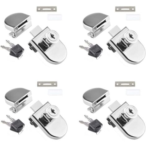 Lot de 4 Serrure de porte de vitrine d'armoire en verre à pivot unique Serrure d'armoire en verre pour porte en verre de 5 à 8 mm