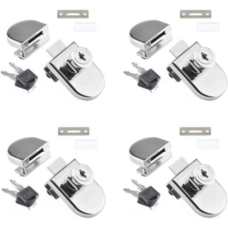 Lot de 4 Serrure de porte de vitrine d'armoire en verre à pivot unique Serrure d'armoire en verre pour porte en verre de 5 à 8 mm avec 2 clés，Aucun perçage requis