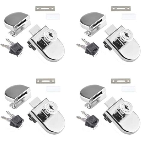 Lot de 4 Serrure de porte de vitrine d'armoire en verre à pivot unique Serrure d'armoire en verre pour porte en verre de 5 à 8 mm avec 2 clés，Aucun perçage requis