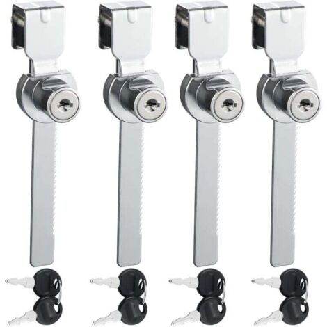 Lot de 4 Serrures à Glissière pour Porte Verre Tiroir Vitrine Armoire Finition Chrome Clés Identiques