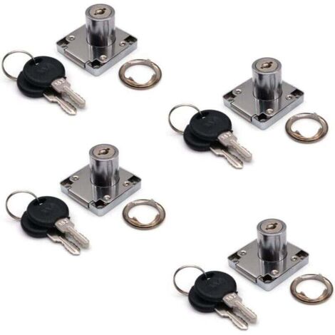 Lot de 4 serrures de placard et tiroir avec 2 clés, cylindre de serrure de meuble, serrure à came en alliage de zinc pour porte, armoire, tiroir, boîte aux lettres (22 mm)--