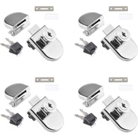 Lot de 4 serrures pour vitrine en verre à goupille unique, adaptées aux portes en verre de 5 à 8 mm avec 2 clés, aucun perçage requis.