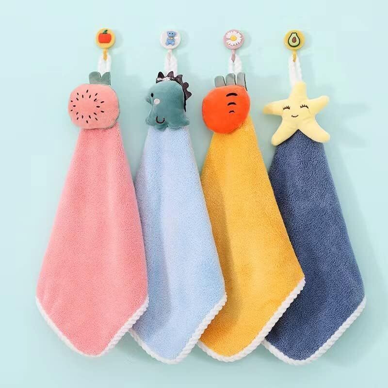 Lot de 4 Serviettes de Cuisine et Salle de Bain - Essuie-Mains Absorbants à Suspendre, Séchage Rapide, Microfibre Douce, Idéal pour Enfants et Adultes