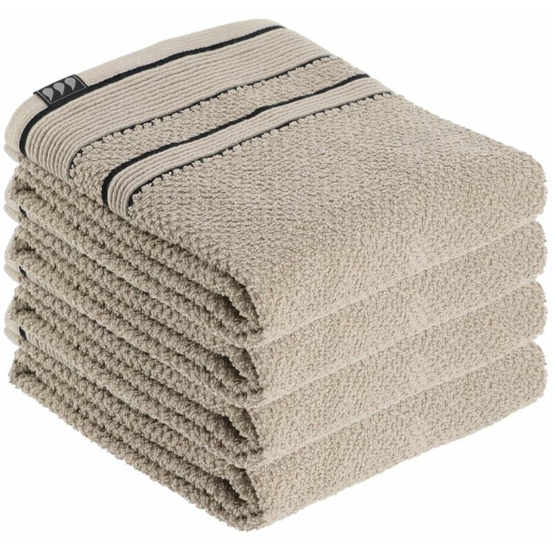 lot de 4 serviettes de toilette 100% coton bicolore beige et noir 50 x 90 cm tendance beige
