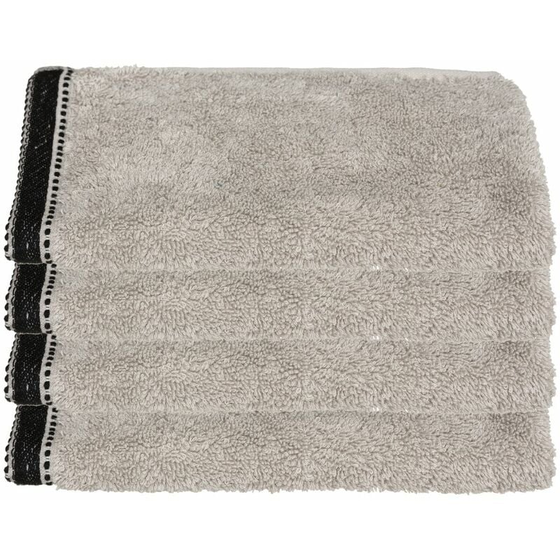 Lot de 4 Serviettes de toilette en Coton Beige Lin tissu éponge 30 x 50 cm Atmosphera