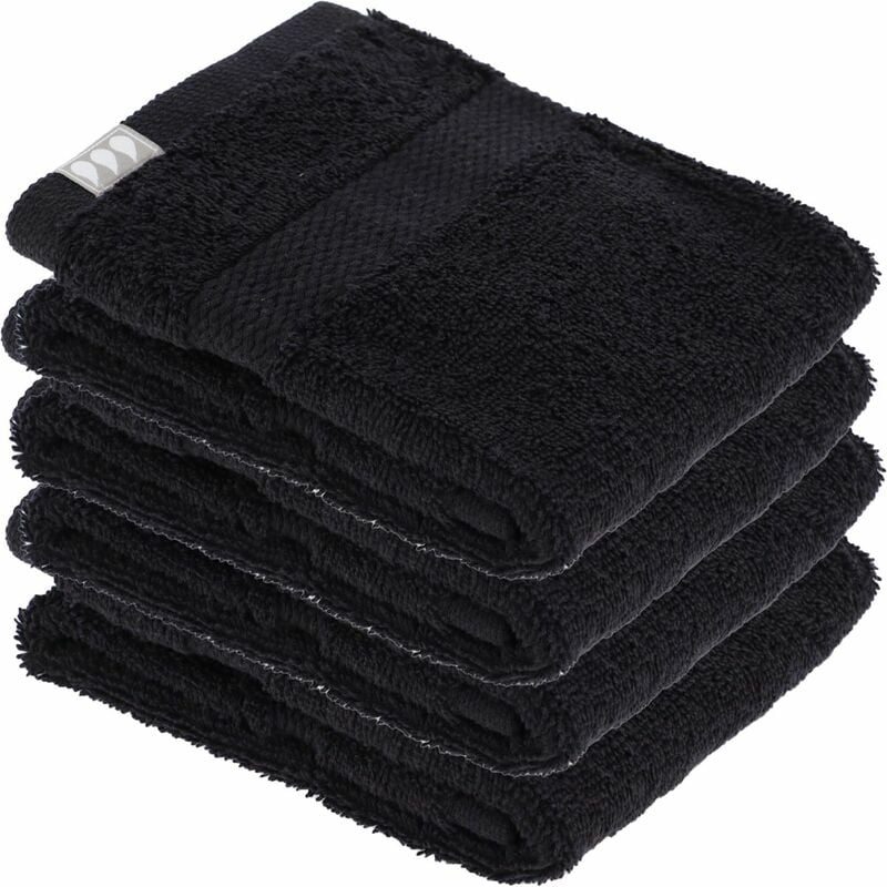lot de 4 serviettes de toilette tissu éponge 100% coton noir 30 x 50 cm tendance noir