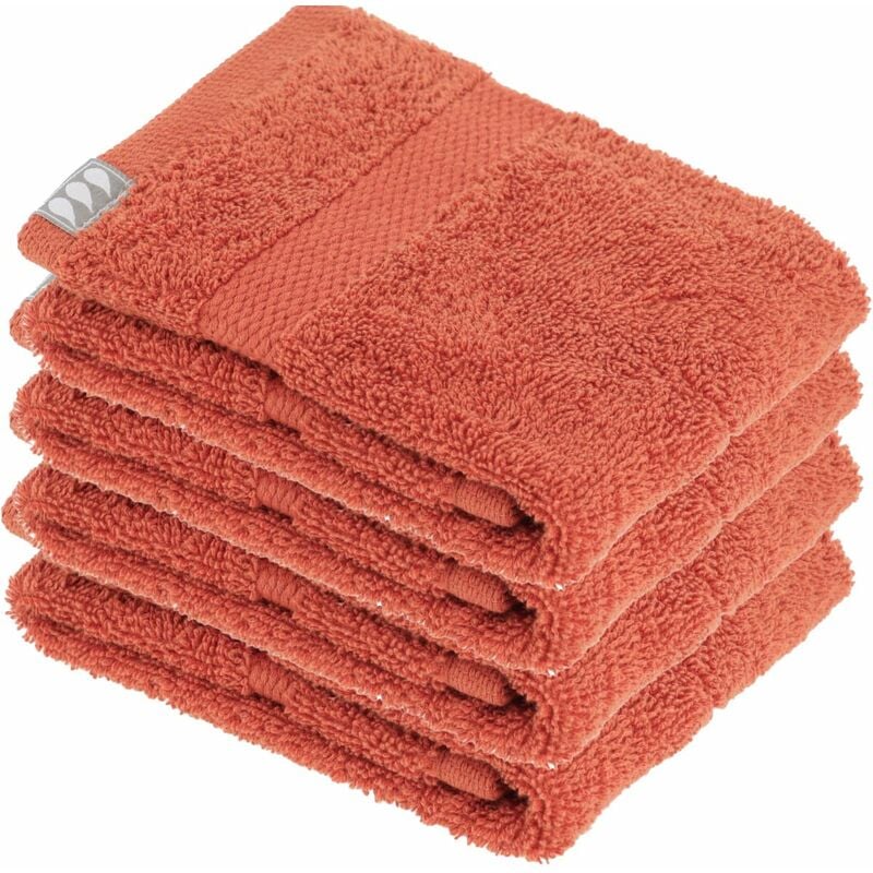 lot de 4 serviettes de toilette tissu éponge 100% coton terracotta 30 x 50 cm tendance orange