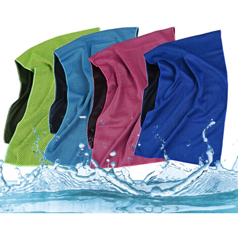 Lot de 4 serviettes rafraîchissantes microfibre 30x80 cm + sacs étanches, sport/yoga/camping