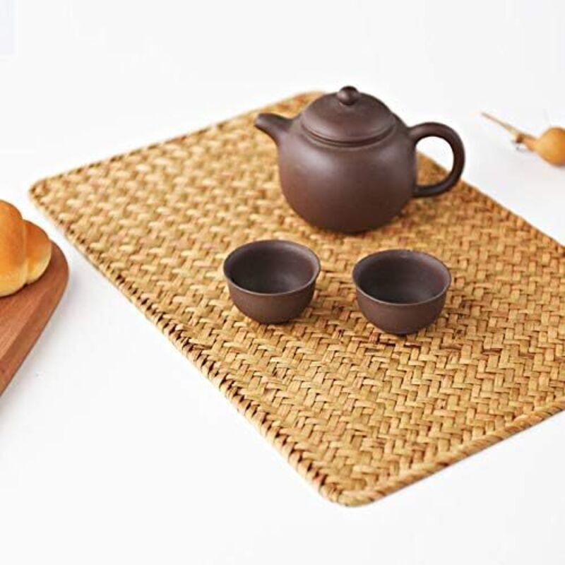 Lot de 6 Set de Table en Osier, 45 x 30 cm, Set de Table Rectangulaires en Rotin, Sets de Table en Jonc de Mer Naturel pour Dîner/Table Basse