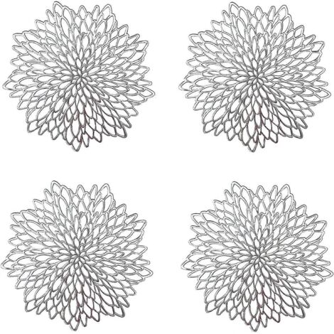 Lot de 4 sets de table argentés, sets de table ronds ajourés, sets de table ronds en plastique
