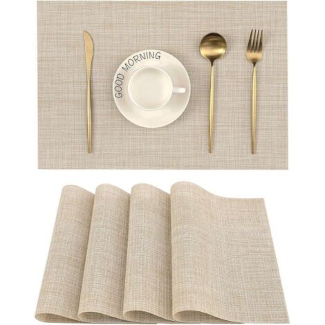 Lot de 4 sets de table beiges, antidérapants, résistants à la chaleur, lavables, en vinyle tissé durable (beige, 45 x 30 cm)