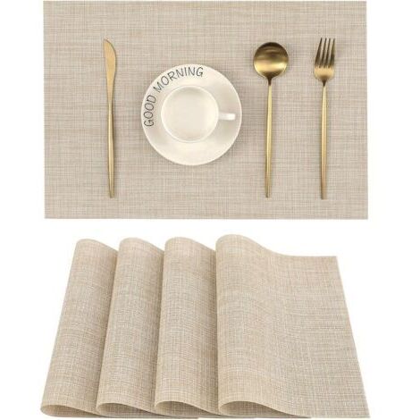 Lot de 4 sets de table beiges, antidérapants, résistants à la chaleur, lavables, en vinyle tissé durable (beige, 45 x 30 cm)