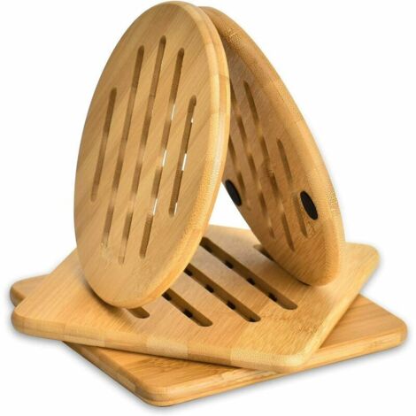 Lot de 4 Sets de Table en Bambou résistant à la Chaleur et aux températures Chaudes et lavables en Bambou pour Cuisine, Bols, casseroles et Assiettes, 2 Dessous de Plat Ronds et 2 carrés 15 cm, Ensole