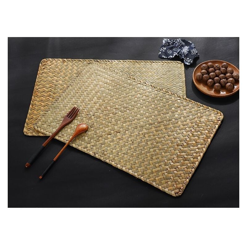 Rapanda - Lot de 4 Sets de Table en Jonc de Mer Naturel, 43 x 30 cm, Sets de Table Rectangulaires en Rotin, Sets de Table Tissés Osier pour
