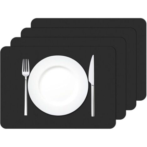 Lot de 4 Sets de Table Lavable imperméables Rectangulaire PVC Set de Table Résistant à la Chaleur, 42 × 30cm (Noir)