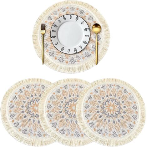 Lot de 4 sets de table lavables (35 cm de diamètre), résistants à la chaleur et antidérapants.