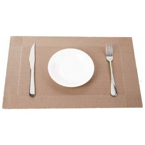 Lot de 4 sets de table lavables en PVC, sets de table rectangulaires en papier, antidérapants, résistants à l'usure, résistants à la chal (marron doré)