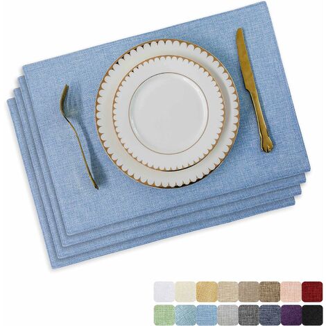 Lot de 4 sets de table résistants à la chaleur Farmhouse Boho Sets de table en toile de jute Tapis de table à manger Sets de table Tapis de table de cuisine, bleu