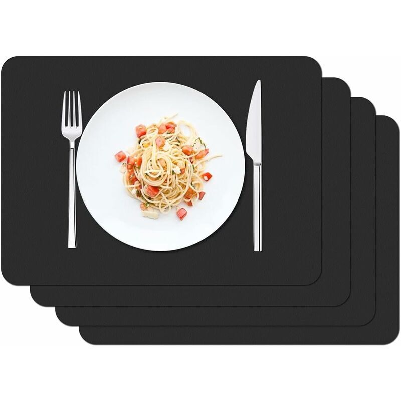 Lot de 4 Sets de Table, Sets de Table Lavable imperméables 42 × 30cm Cuisine Salle à Restaurant pvc Set de Table Antidérapant Chaleur Résiste,Noir