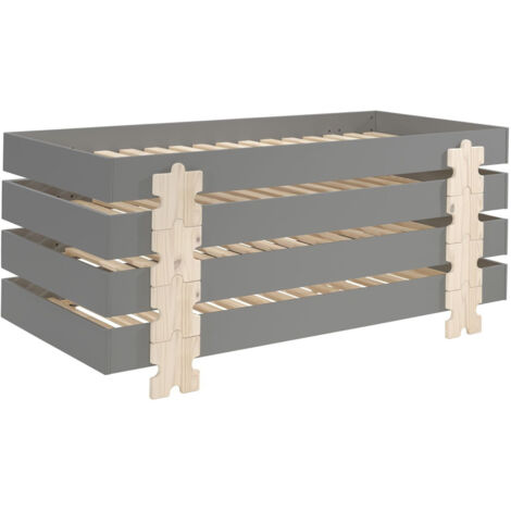 Lot de 4 sommiers empilables 90x200 cm motif puzzle gris - STAACKY