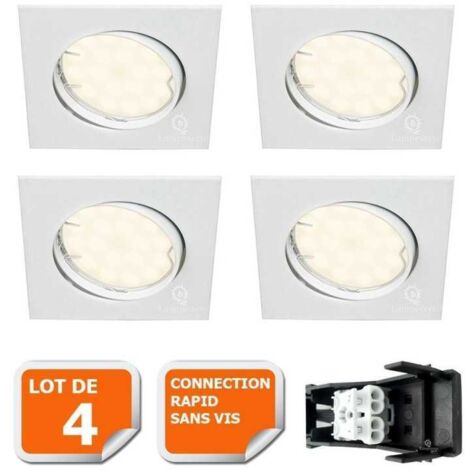 Lot de 4 spot encastrable orientable carré led smd gu10 230v blanc rendu environ 50w halogène