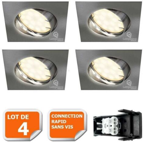 Lot de 4 spot encastrable orientable LED carré alu brossé GU10 230V eq. 50W blanc neutre