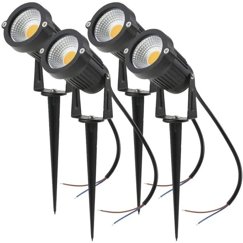 Lot de 4 Spot led Cob 5W 220V Spots Jardin Orientables avec Piquet Luminaires Extérieur Jardin Terrasse(Blanc chaud)