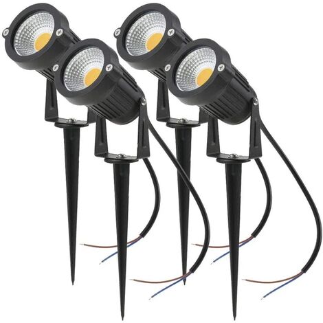 Lot de 4 Spot LED Cob 5W 220V Spots Jardin Orientables avec Piquet Luminaires Extérieur Jardin Terrasse（Blanc chaud）