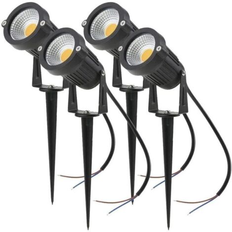 Lot de 4 Spot LED Cob 5W 220V Spots Jardin Orientables avec Piquet Luminaires Extérieur Jardin Terrasse（Blanc chaud）