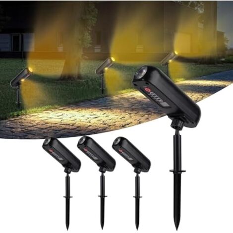Lot de 4 Spot Solaire 3000K Lampe Solaire Exterieur Etanche IP65 Projecteur Solaire Exterieur 2 Modes Eclairage Exterieur Solaire Luminaire Exterieur Solaire pour Jardin Allée Chemin Cour