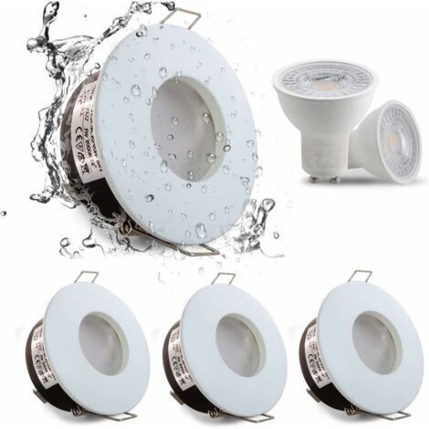 Lot de 4 spots encastrés LED IP65 étanches – 5W 3000K blanc chaud – Culot GU10 en céramique – Découpe 68mm pour salle de bain et cuisine